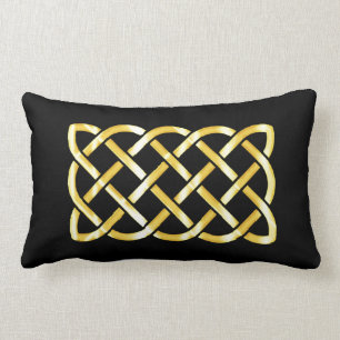 Gold Celtic Knot Against a Black Background Lumbar Cushion