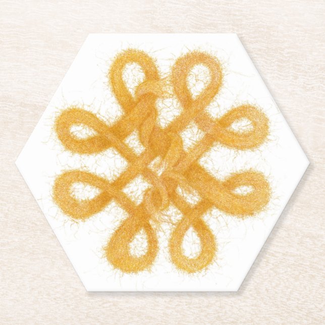 GOLD CELTIC KNOT Hexagon Paper Coasters (Front)
