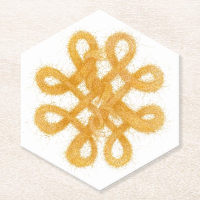 GOLD CELTIC KNOT Pointed Hexagon Paper Coasters (Front)