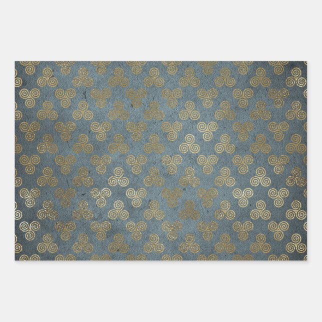 Gold Celtic Knot Spiral Wrapping Paper Sheet (Front)