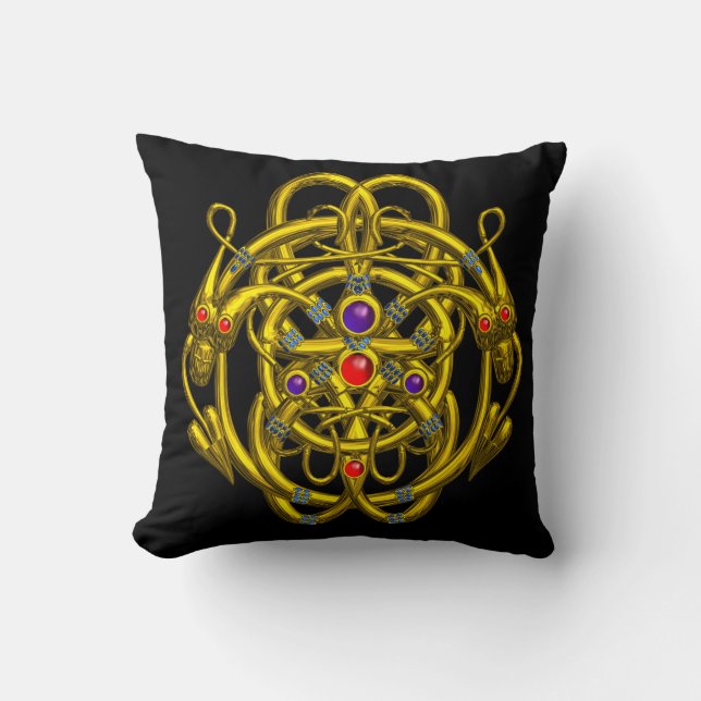 GOLD CELTIC KNOTS WITH TWIN DRAGONS CUSHION (Front)