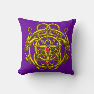 GOLD CELTIC KNOTS WITH TWIN DRAGONS CUSHION