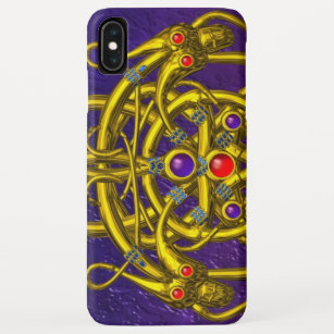 GOLD CELTIC KNOTS WITH TWIN DRAGONS IN PURPLE iPhone XS MAX CASE