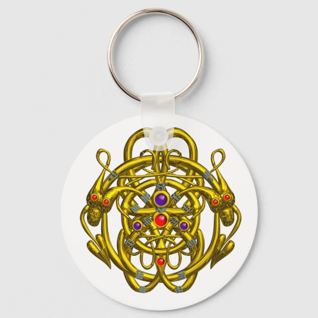 GOLD CELTIC KNOTS WITH TWIN DRAGONS KEY RING (Front)