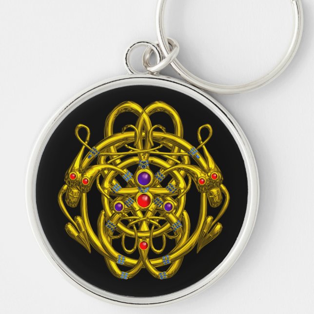 GOLD CELTIC KNOTS WITH TWIN DRAGONS KEY RING (Front)