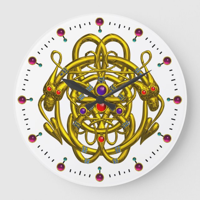 GOLD CELTIC KNOTS WITH TWIN DRAGONS LARGE CLOCK (Front)
