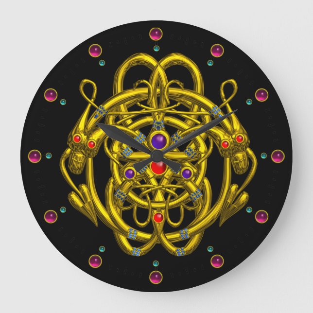 GOLD CELTIC KNOTS WITH TWIN DRAGONS LARGE CLOCK (Front)