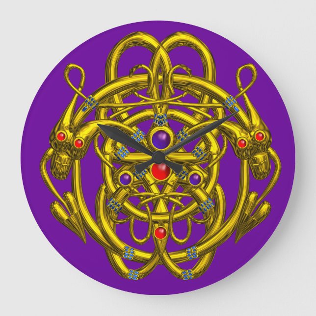 GOLD CELTIC KNOTS WITH TWIN DRAGONS LARGE CLOCK (Front)