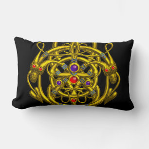 GOLD CELTIC KNOTS WITH TWIN DRAGONS LUMBAR CUSHION