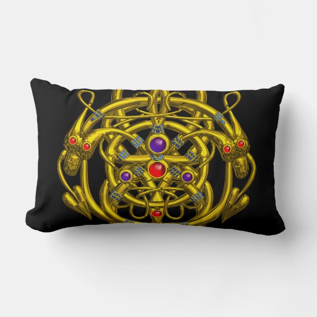 GOLD CELTIC KNOTS WITH TWIN DRAGONS LUMBAR CUSHION (Front)