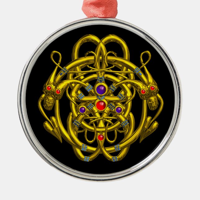GOLD CELTIC KNOTS WITH TWIN DRAGONS METAL TREE DECORATION (Front)