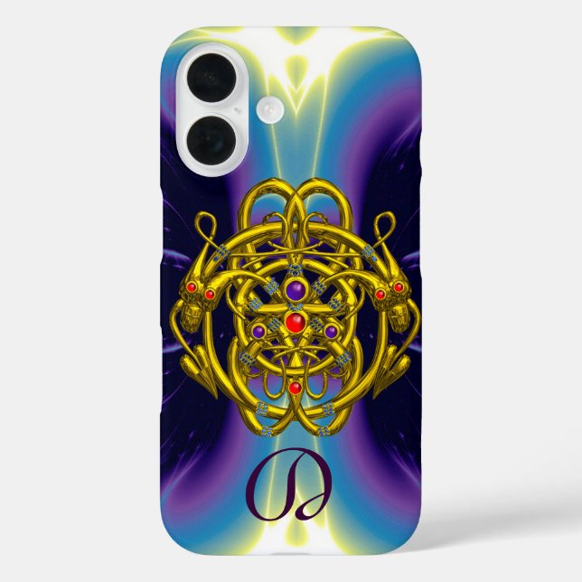 GOLD CELTIC KNOTS WITH TWIN DRAGONS MONOGRAM Case-Mate iPhone CASE (Back)