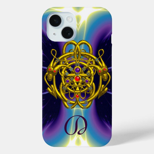 GOLD CELTIC KNOTS WITH TWIN DRAGONS MONOGRAM Case-Mate iPhone CASE (Back)