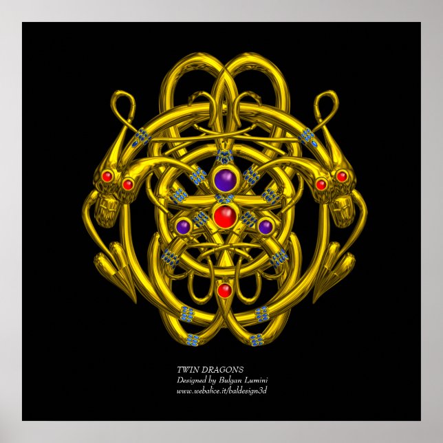 GOLD CELTIC KNOTS WITH TWIN DRAGONS POSTER (Front)