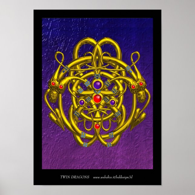 GOLD CELTIC KNOTS WITH TWIN DRAGONS POSTER (Front)