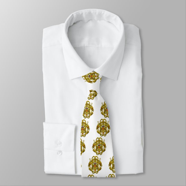 GOLD CELTIC KNOTS WITH TWIN DRAGONS TIE (Tied)