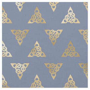 Gold Celtic Lindisfarne Inspired Knots on Blue Fabric