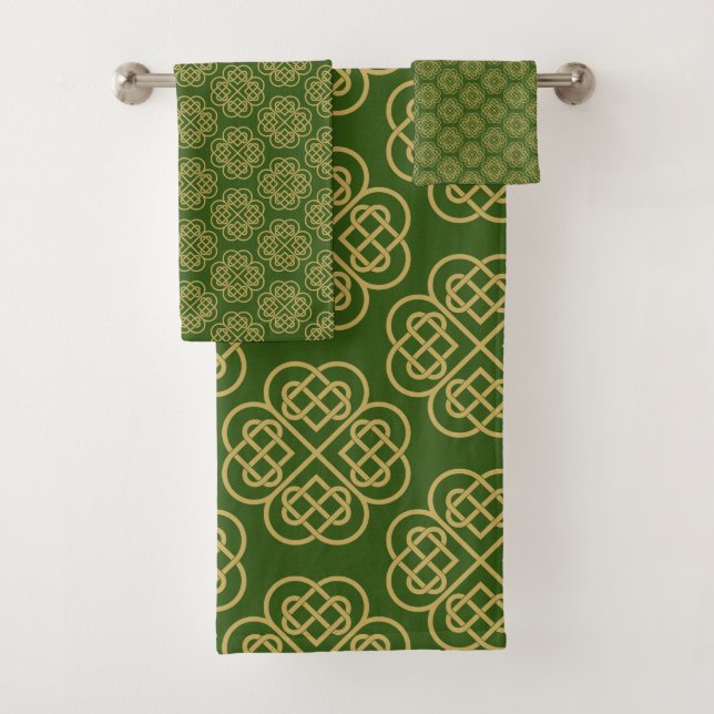 Gold Celtic Shamrock Pattern   Bath Towel Set (Insitu)