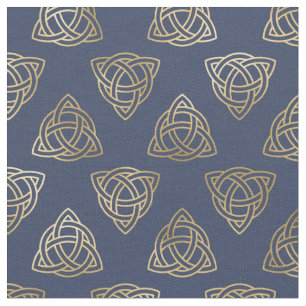 Gold Celtic Trinity Knots on Navy Blue Fabric