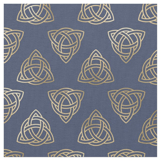 Gold Celtic Trinity Knots on Navy Blue Fabric (Close Up)