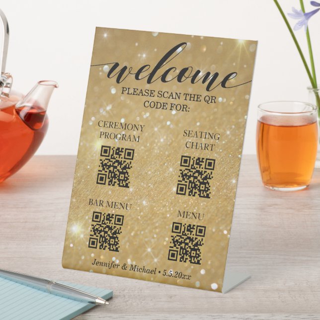 gold ceremony&seating chart&bar menu qr code  pedestal sign (In SItu)
