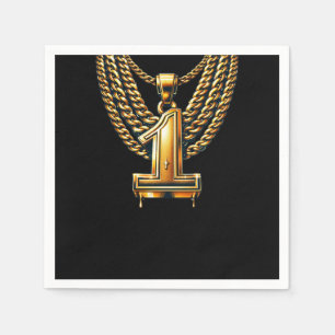 Gold Chain 1 Drip #1 1st Birthday Party Napkin