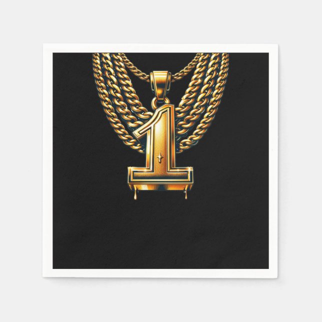 Gold Chain 1 Drip #1 1st Birthday Party Napkin (Front)