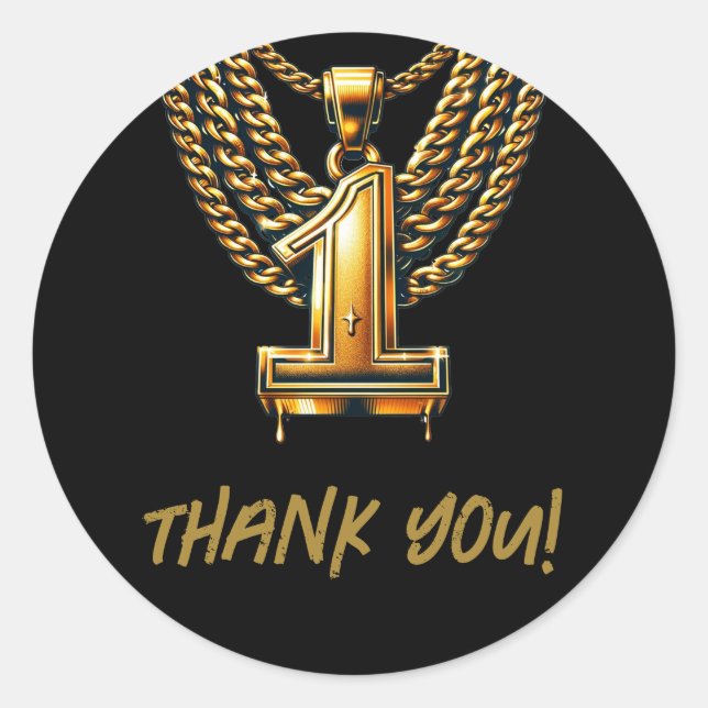 Gold Chain 1 Drip 1ST Birthday Party Classic Round Sticker (Front)