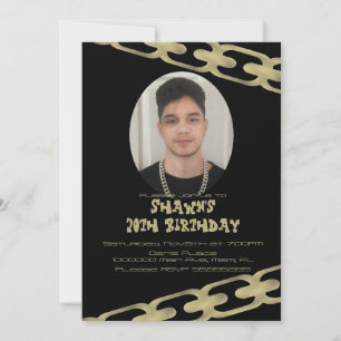 Gold Chain Adult Birthday Party Photo Invitation
