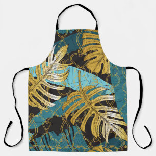 Gold chain curtain, tropical leaves. apron