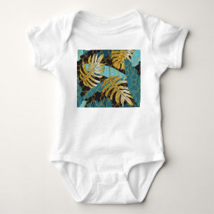 Gold chain curtain, tropical leaves. baby bodysuit