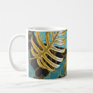 Gold chain curtain, tropical leaves. coffee mug