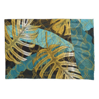 Gold chain curtain, tropical leaves. pillowcase
