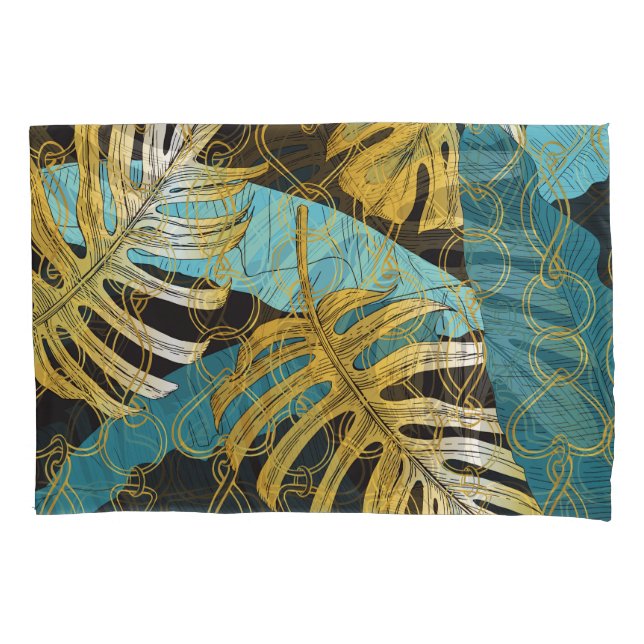 Gold chain curtain, tropical leaves. pillowcase (Front)