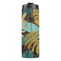 Gold chain curtain, tropical leaves.