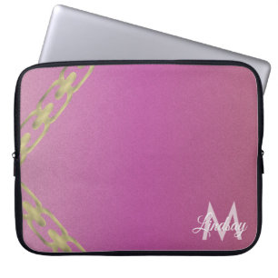 Gold Chain Glitter Pink Monogrammed Laptop Sleeve