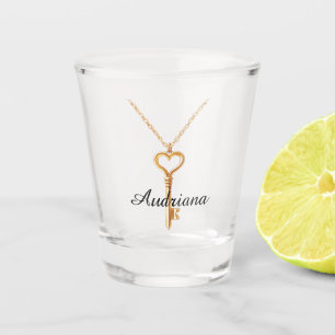 Gold Chain Heart Necklace Key Shot Glass