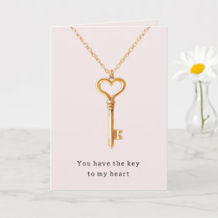 Gold Chain Heart Necklace Key To Heart Love Card