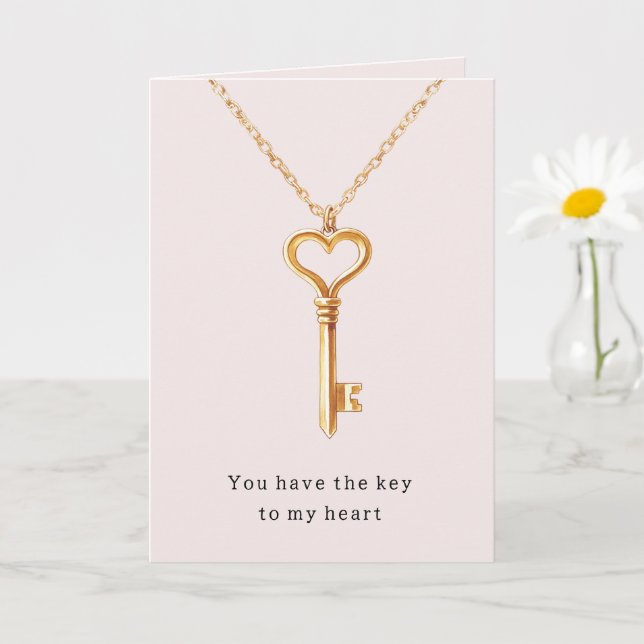 Gold Chain Heart Necklace Key To Heart Love Card (Small Plant)
