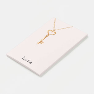 Gold Chain Heart Necklace Key To Heart Love Post-it Notes