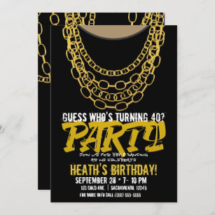 Gold Chains Black Hip Hop Dance Birthday Party Invitation