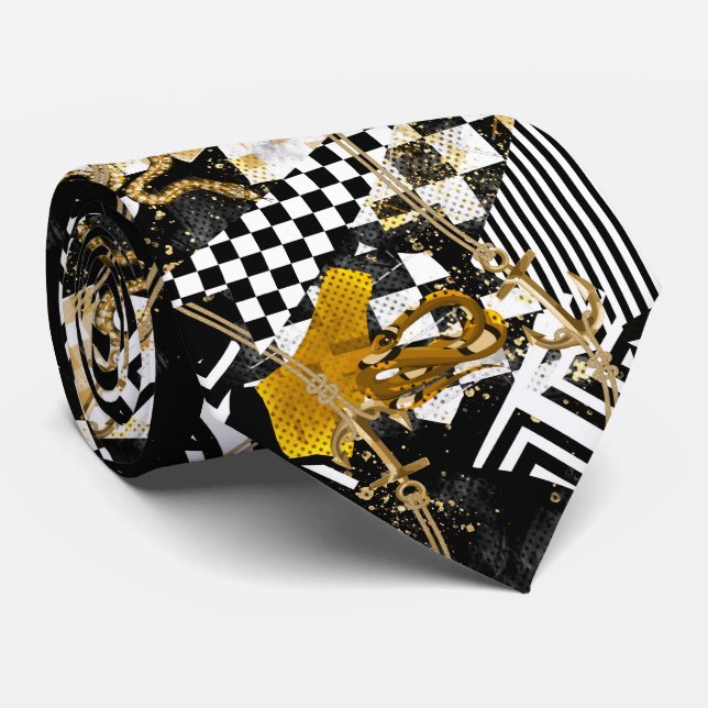 Gold chains chess and snakes luxury tie (Rolled)