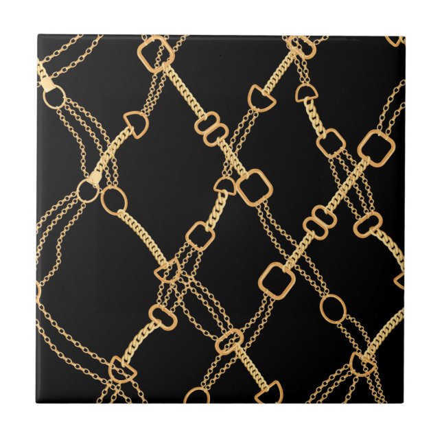 Gold Chains on Black Pretty Ceramic Tile (Front)