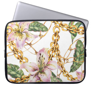 Gold Chains & Royal Lilies: Watercolor Elegance Laptop Sleeve