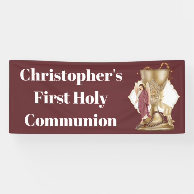 Gold chalice angel rosary beads catholic banner (Horizontal)