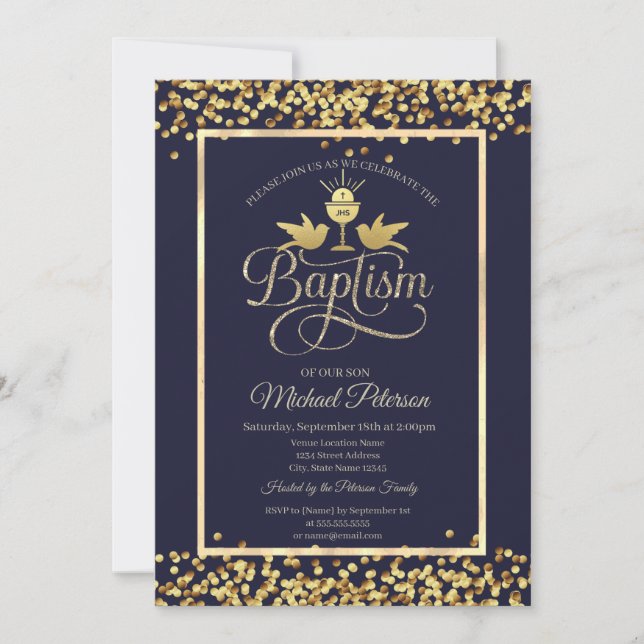 Gold Chalice Confetti Navy Blue  Invitation (Front)