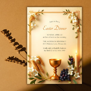Gold Chalice Traditional Catholic Easter Dinner Invitation