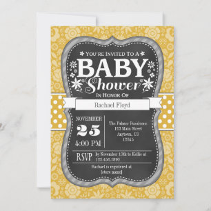 Gold Chalkboard Floral Baby Shower Invite
