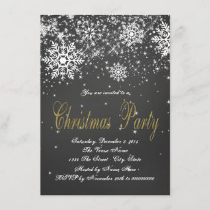 Gold Chalkboard Snowflake Christmas Party Invitation