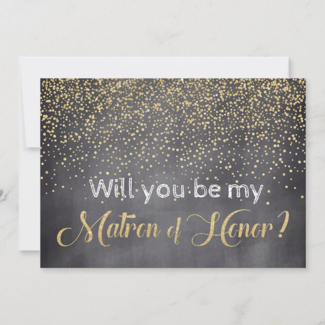 Gold & Chalkboard Will you be My Matron of Honour Invitation (Front)